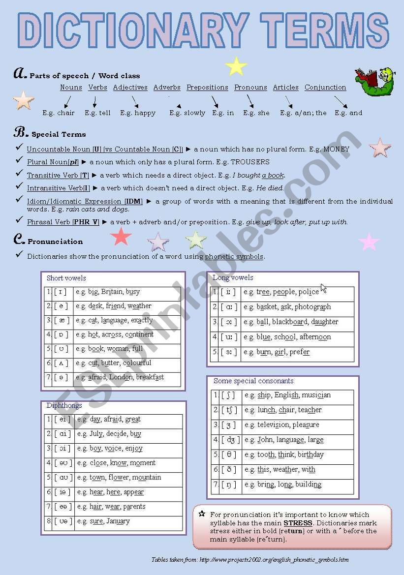 DICTIONARY TERMS worksheet