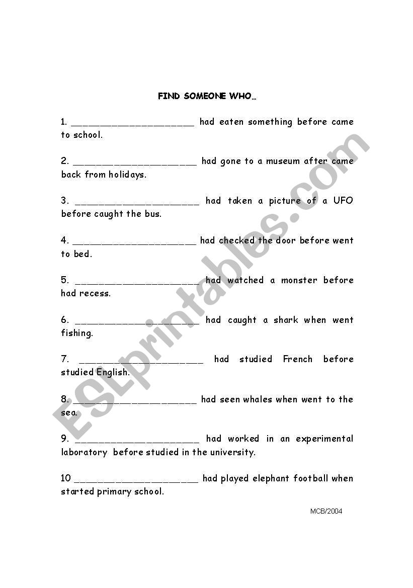 Past Perfect exercise worksheet