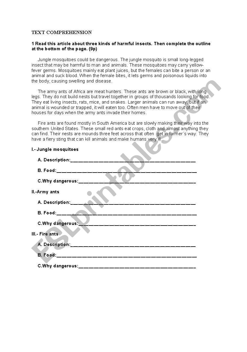 Harmful Insects worksheet