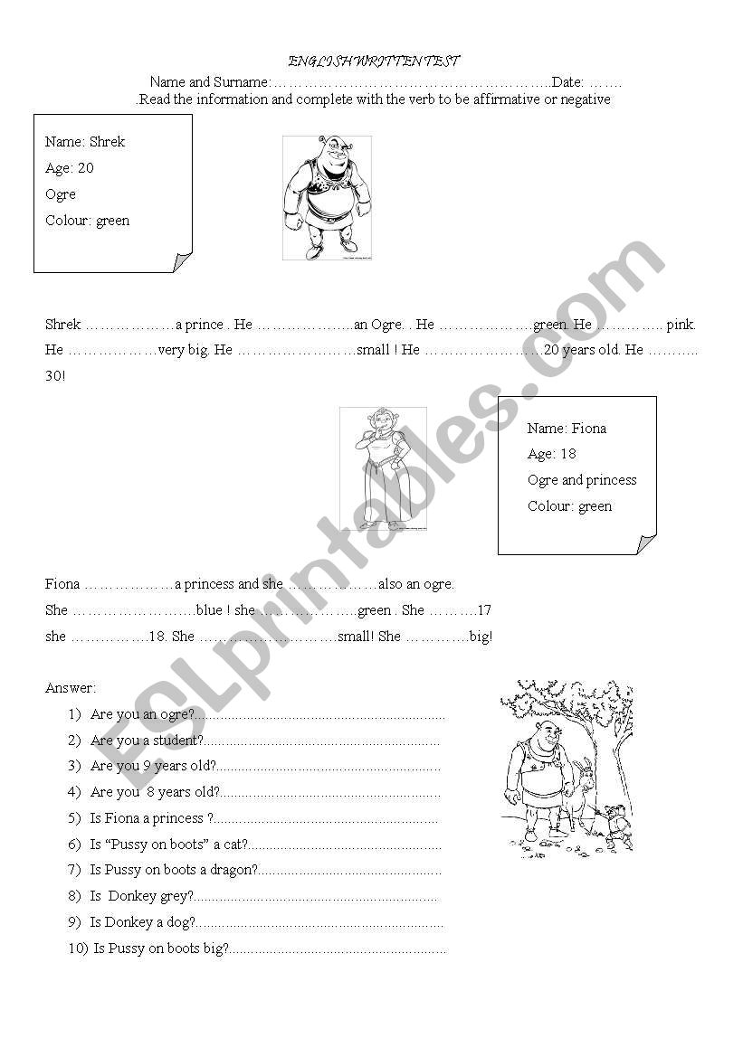 WRITTEN TEST ON VERB TO BE worksheet