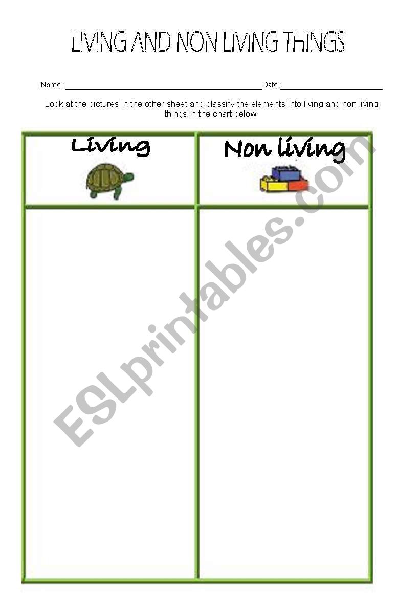 Living and Non Living Things worksheet