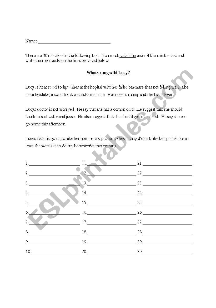 Find the mistakes worksheet