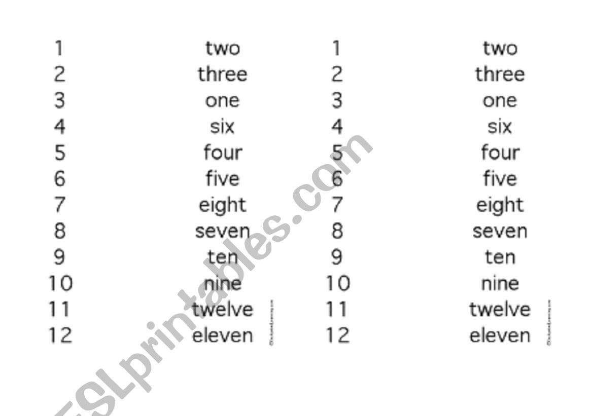 numbers worksheet