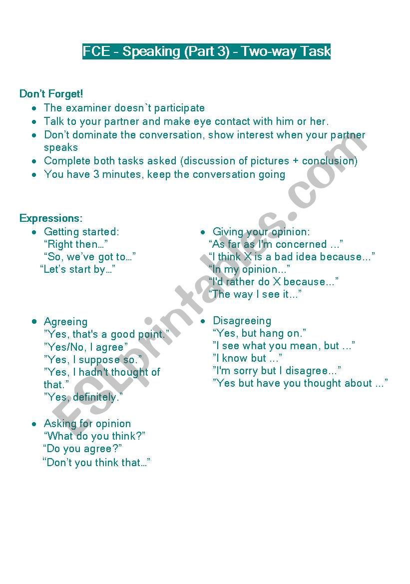 FCE - Speaking Part 3 (Two-way task) 