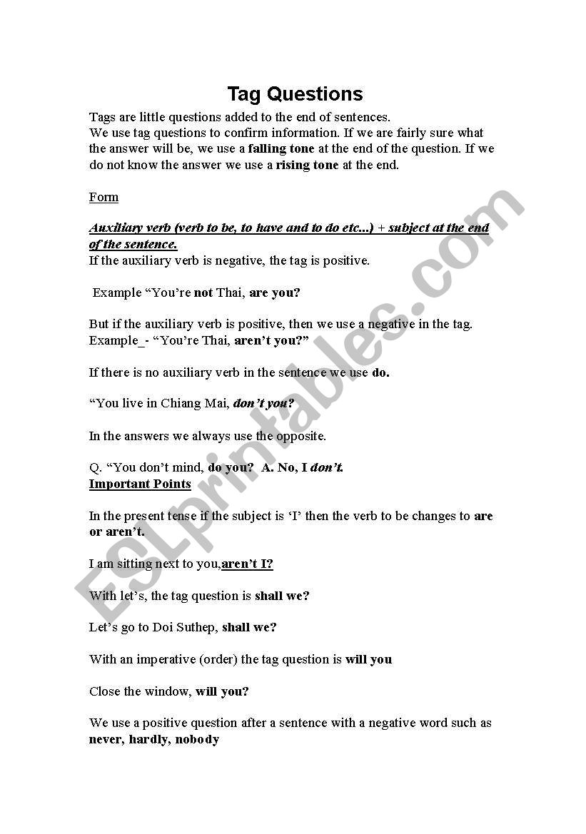 Tag Questions worksheet