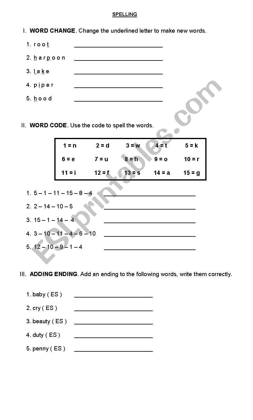 spelling worksheet