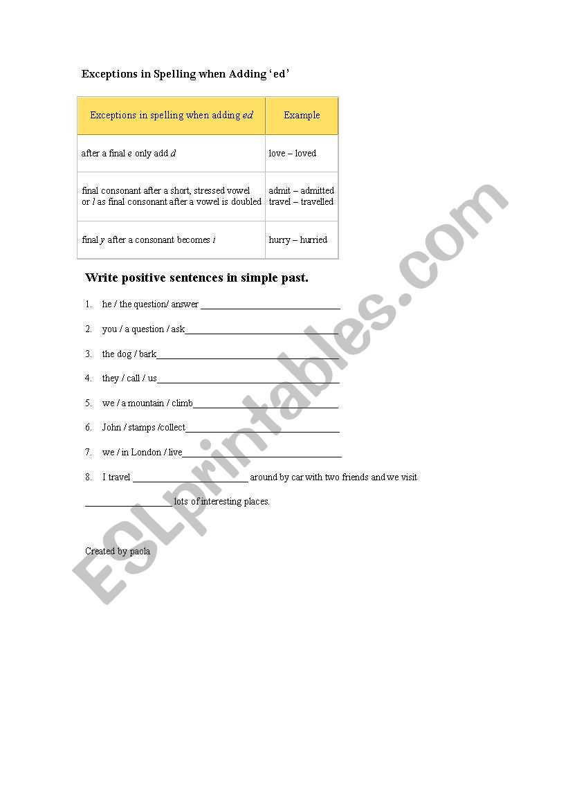 Regular verbs in past tense worksheet