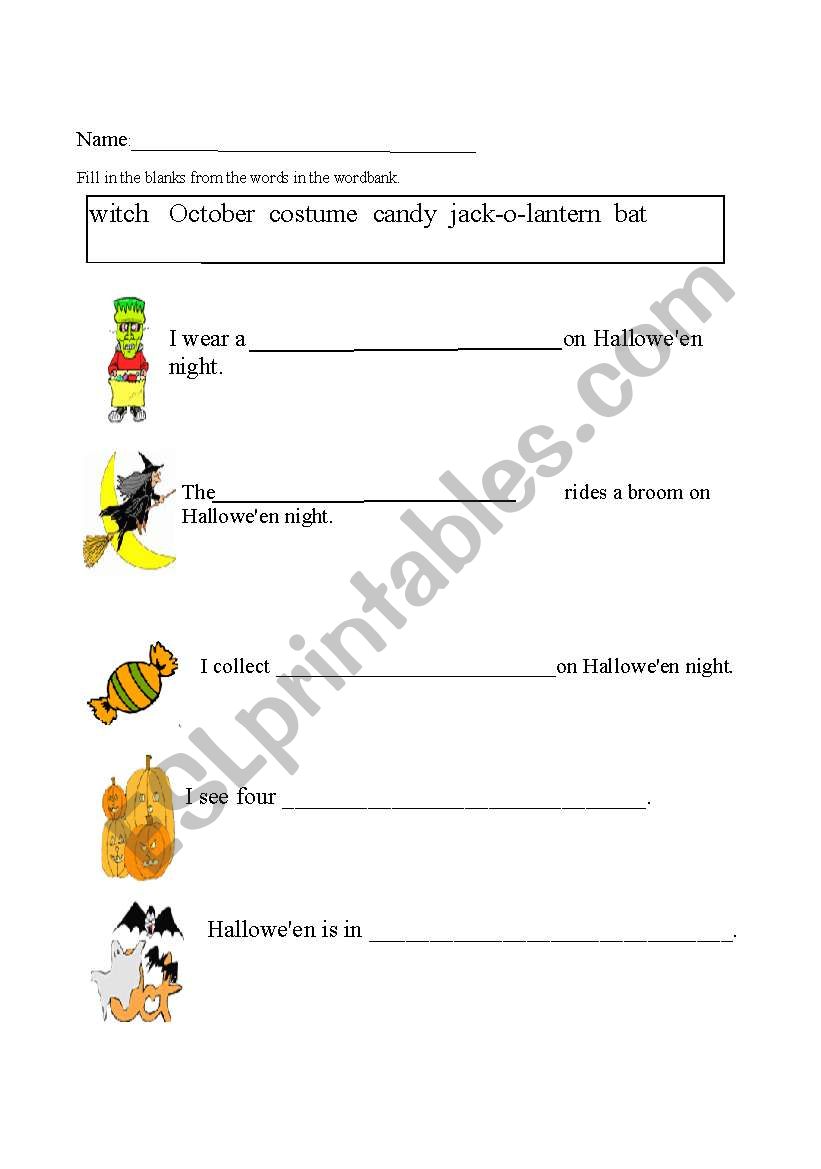 Halloween fill in the Blanks worksheet