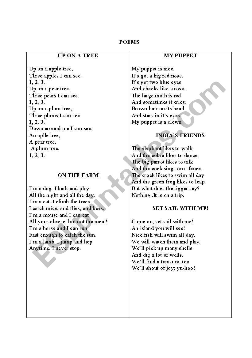 poems worksheet