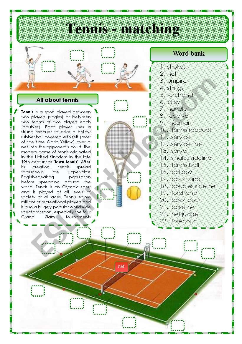 Tennis-matching exercise worksheet