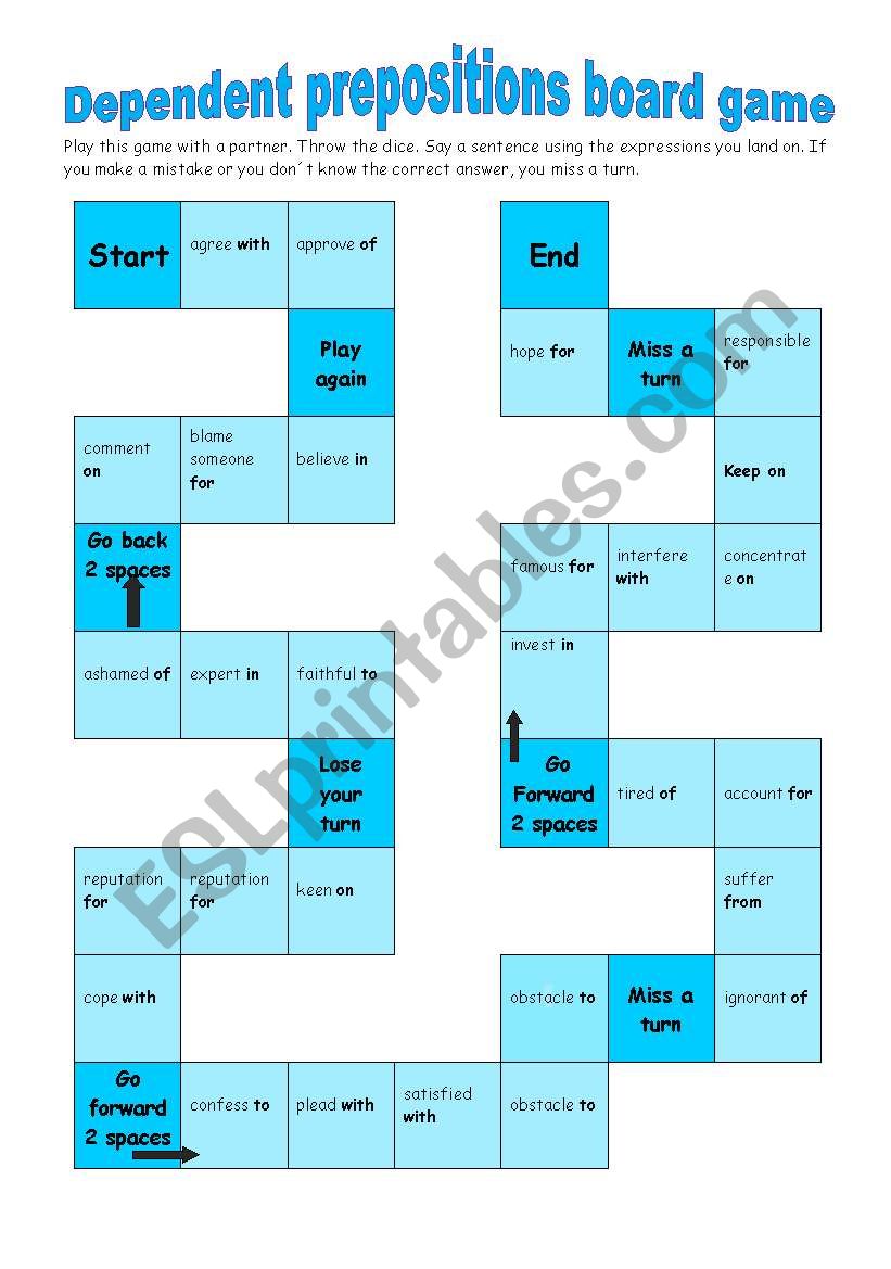 Dependent prepositions board game