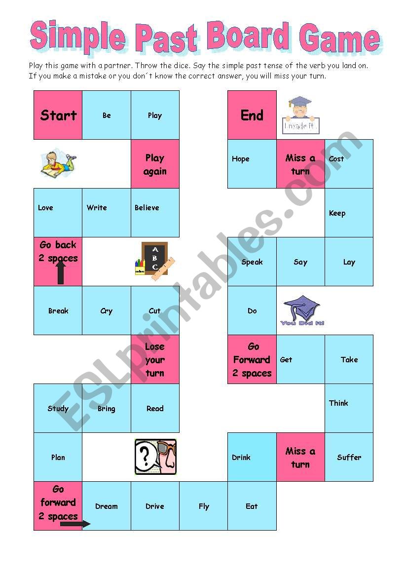 Simple Past board game worksheet