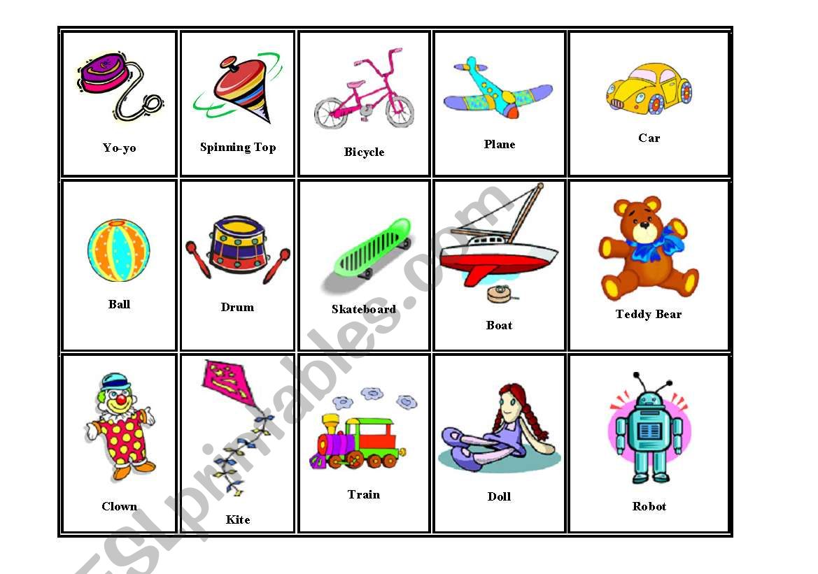 Flash cards of toys worksheet