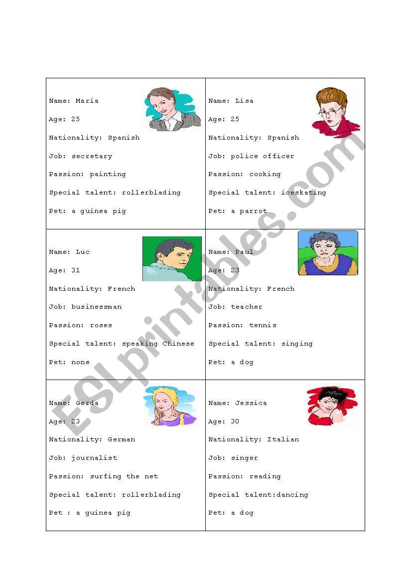 Conversation cards worksheet