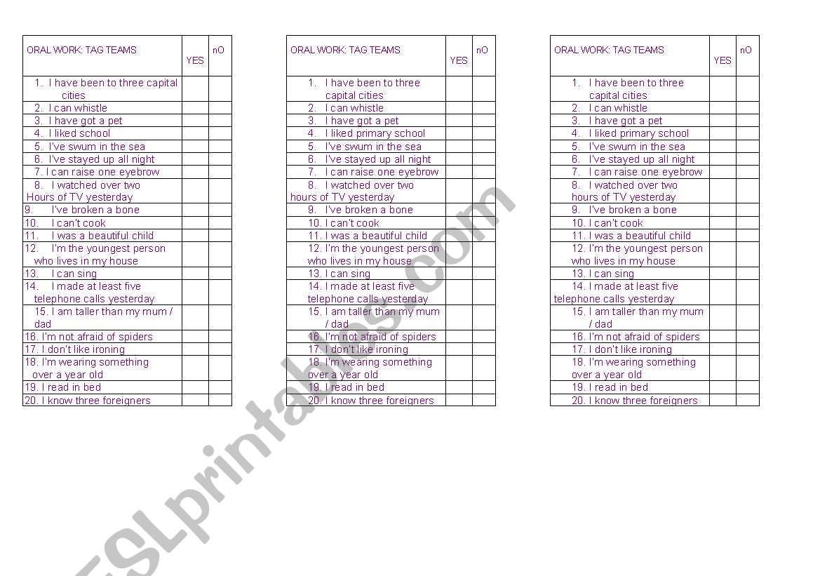 question tags oral work  worksheet