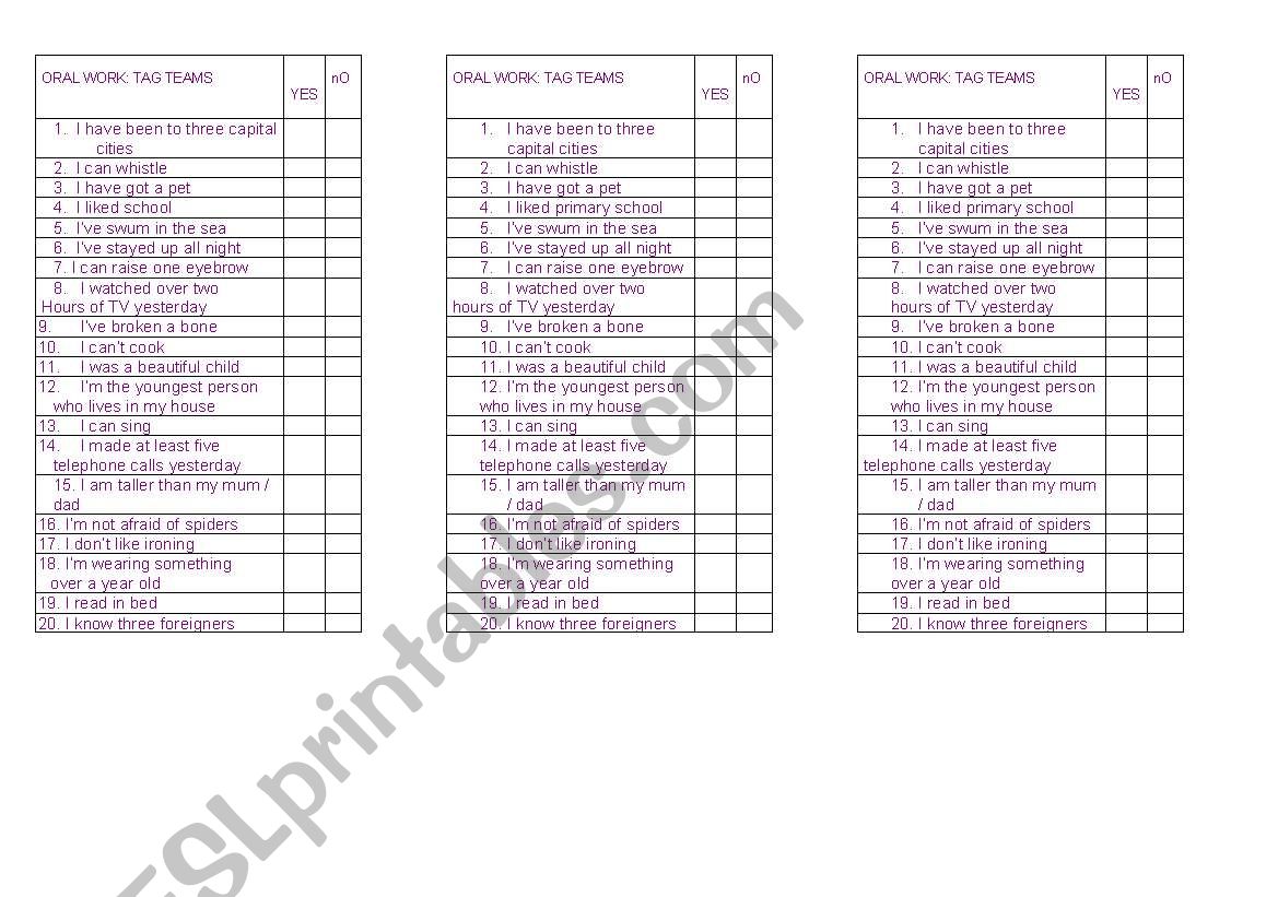 question tags oral work  worksheet