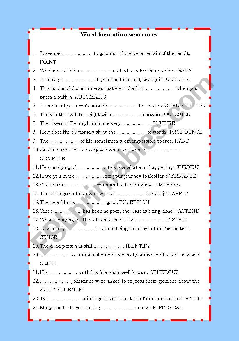 word formation worksheet