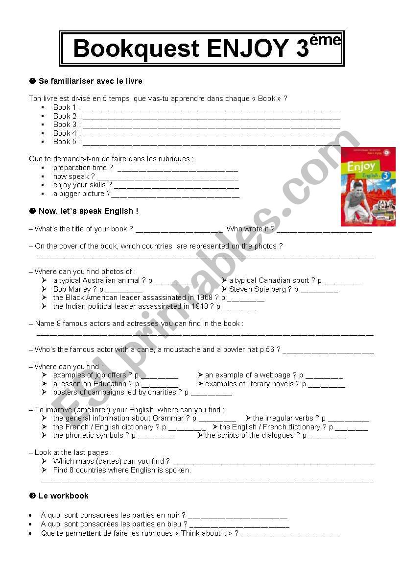 Bookquest ENJOY 3me worksheet