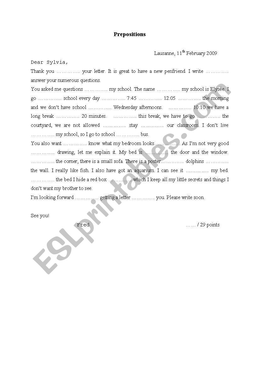 Prepositions worksheet