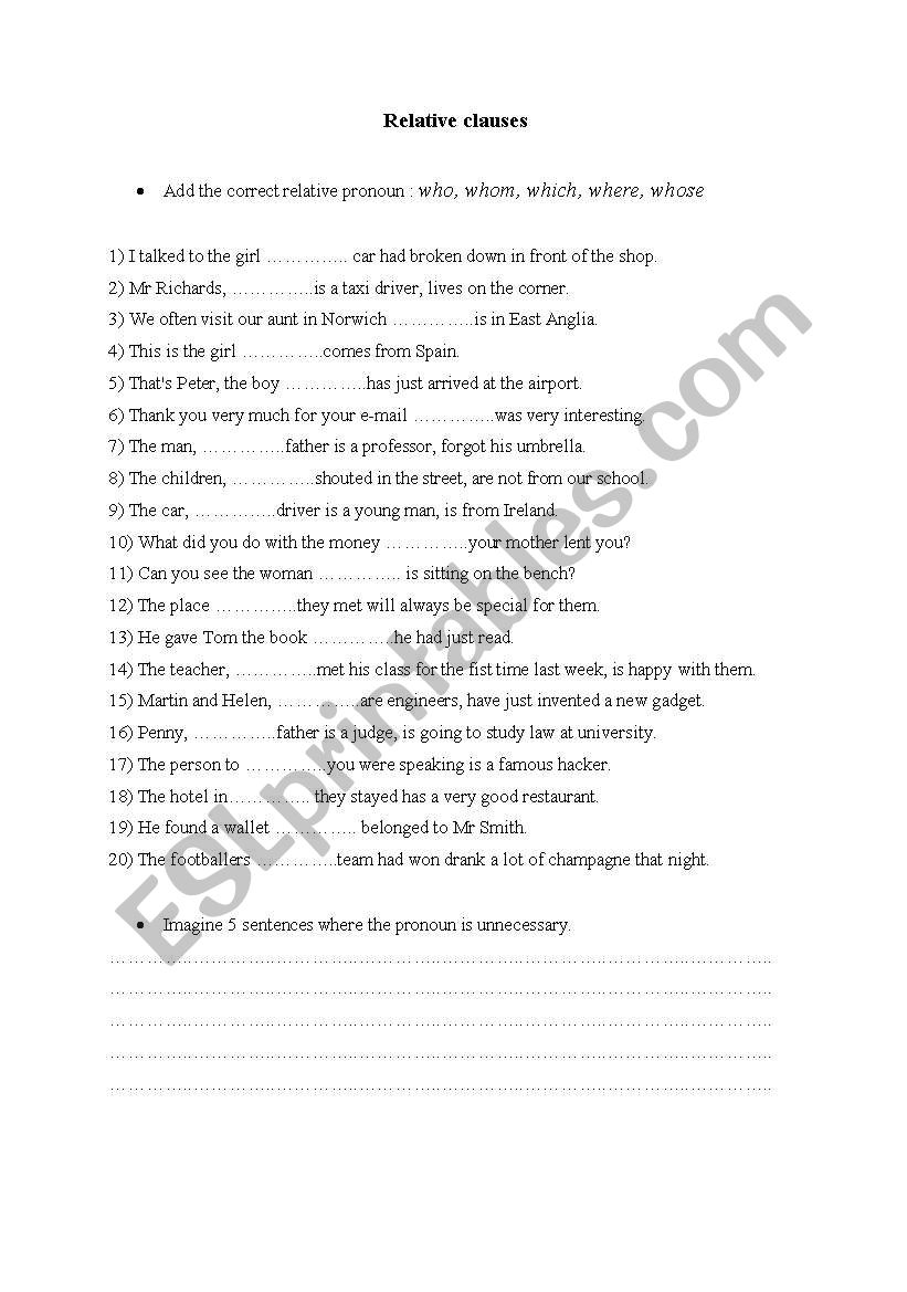 Relative clauses worksheet