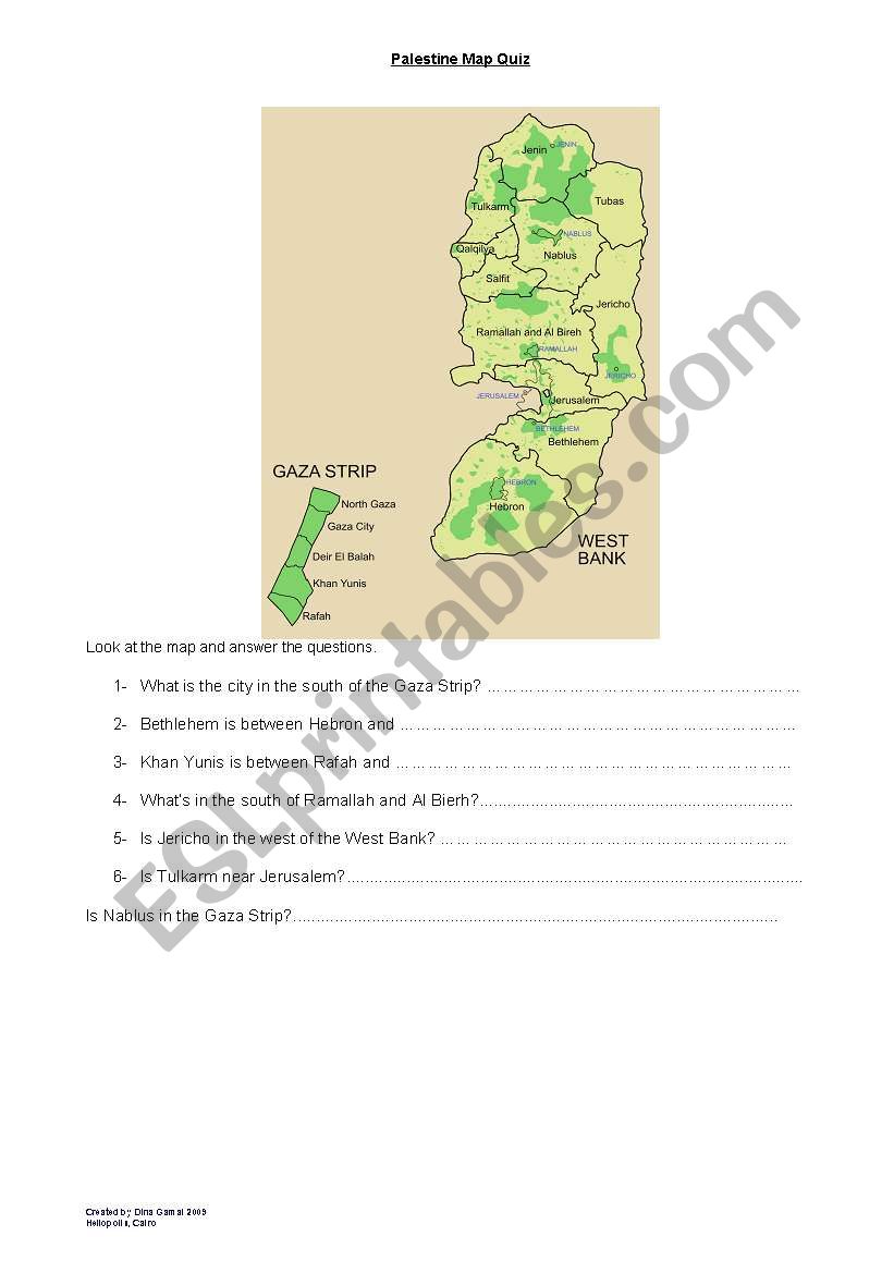 Palestine Map Quiz worksheet