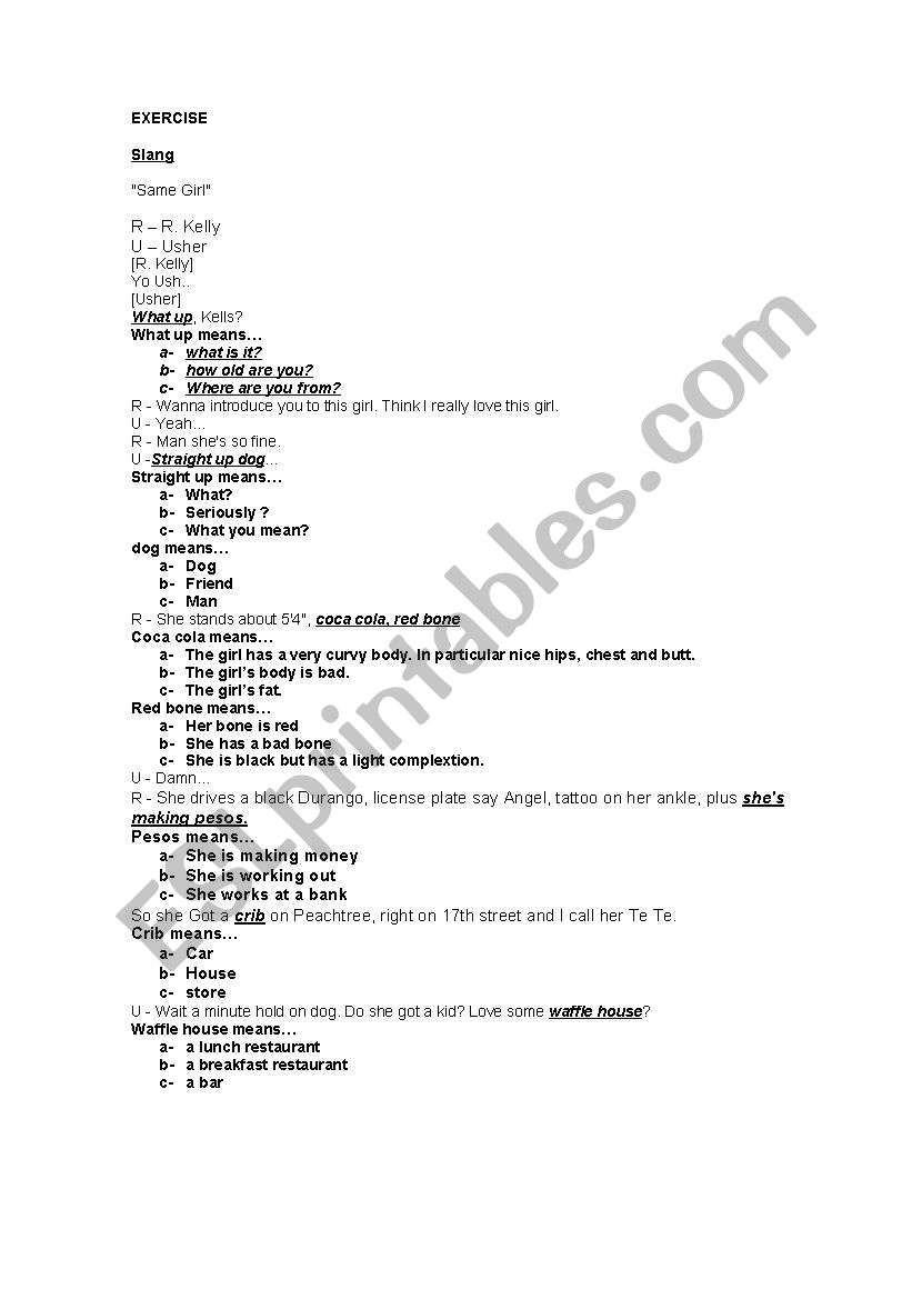 Song - Same Girl worksheet