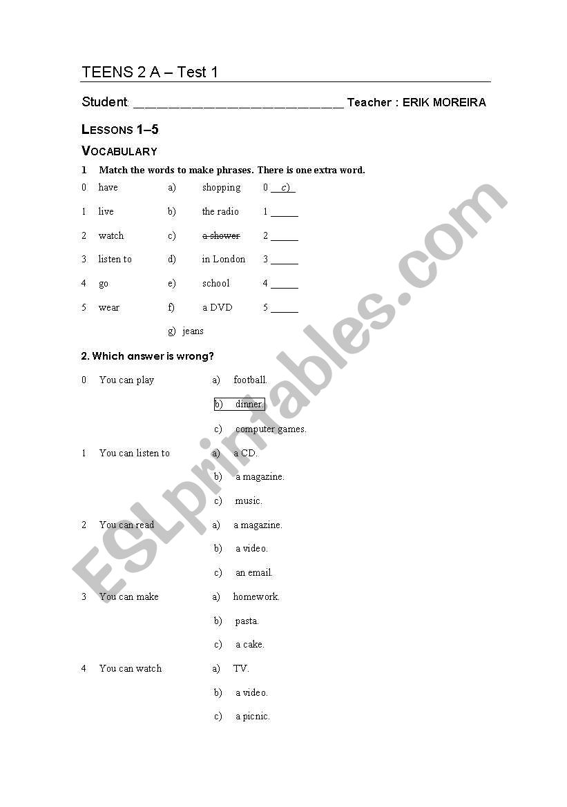 TEST worksheet