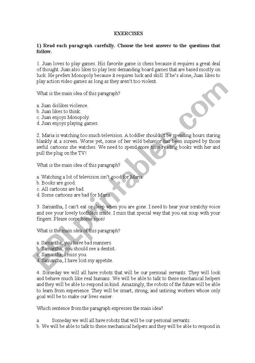 Reading and exercises worksheet