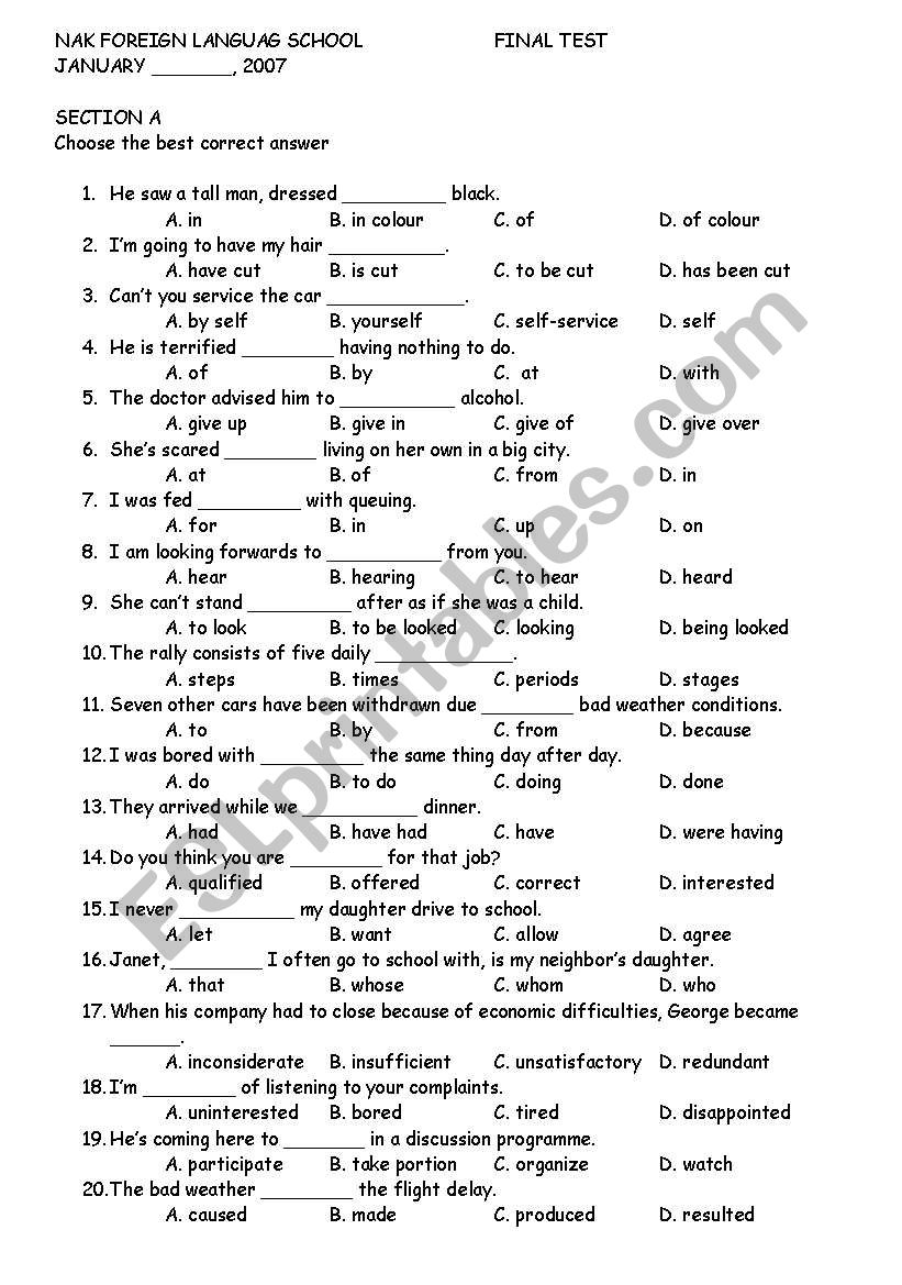 TESTING - 4 worksheet