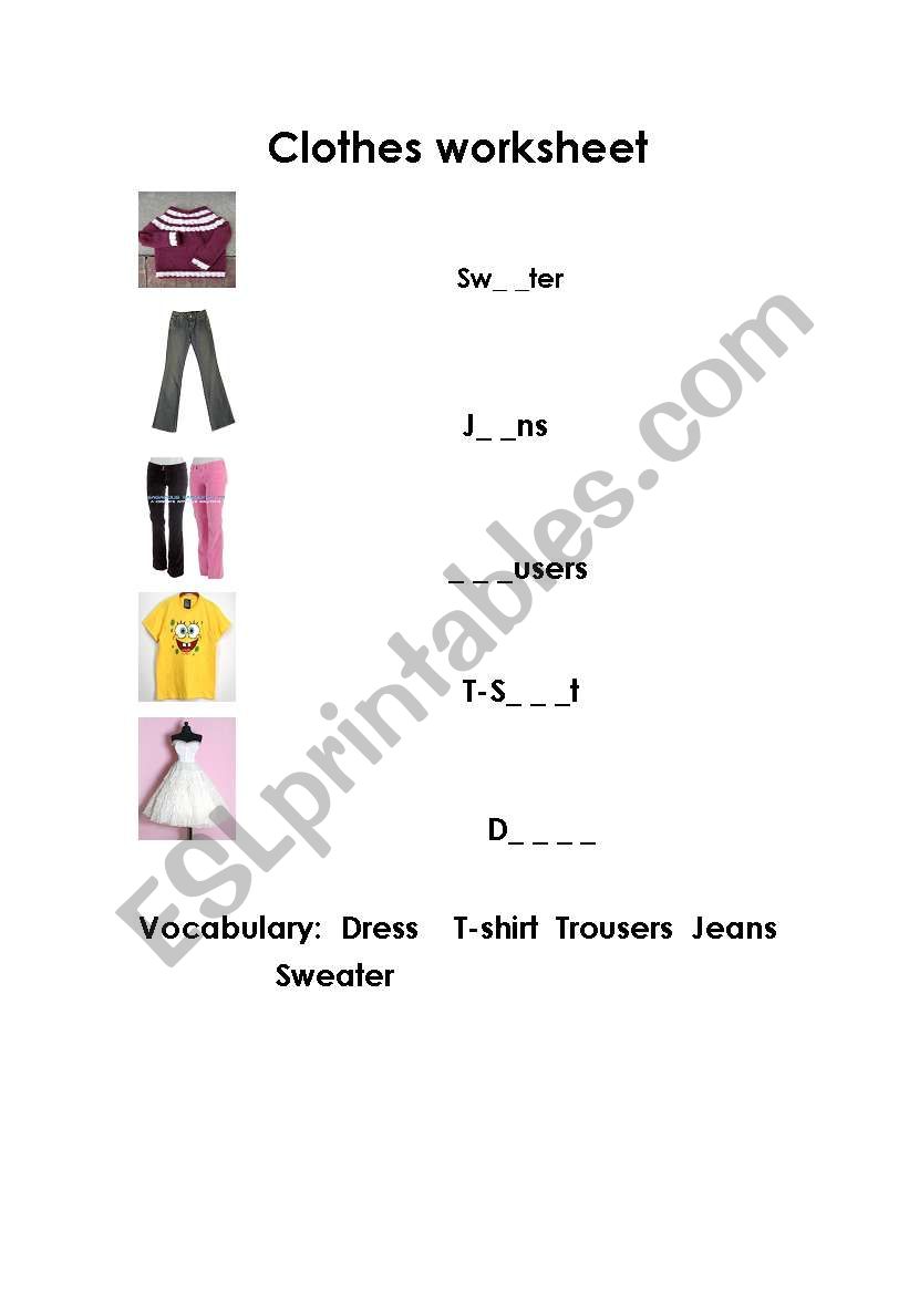 clothes worksheet