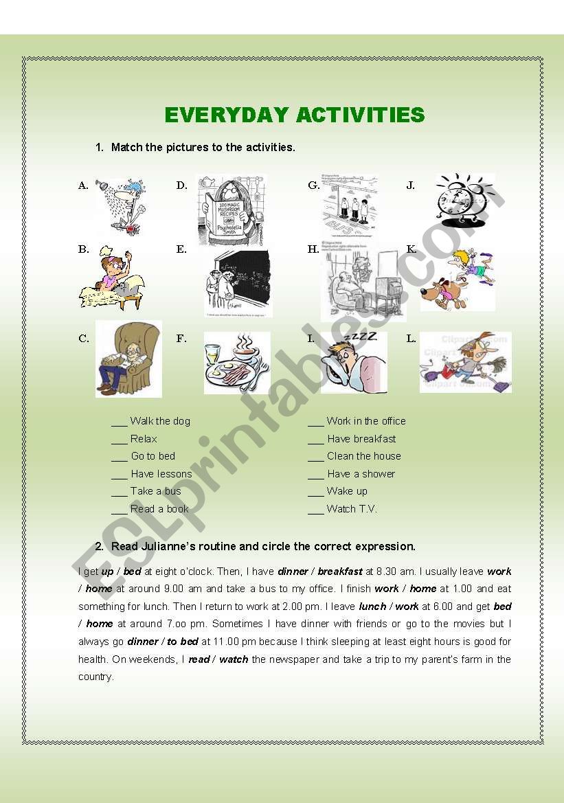 EVERYDAY ACTIVITIES worksheet