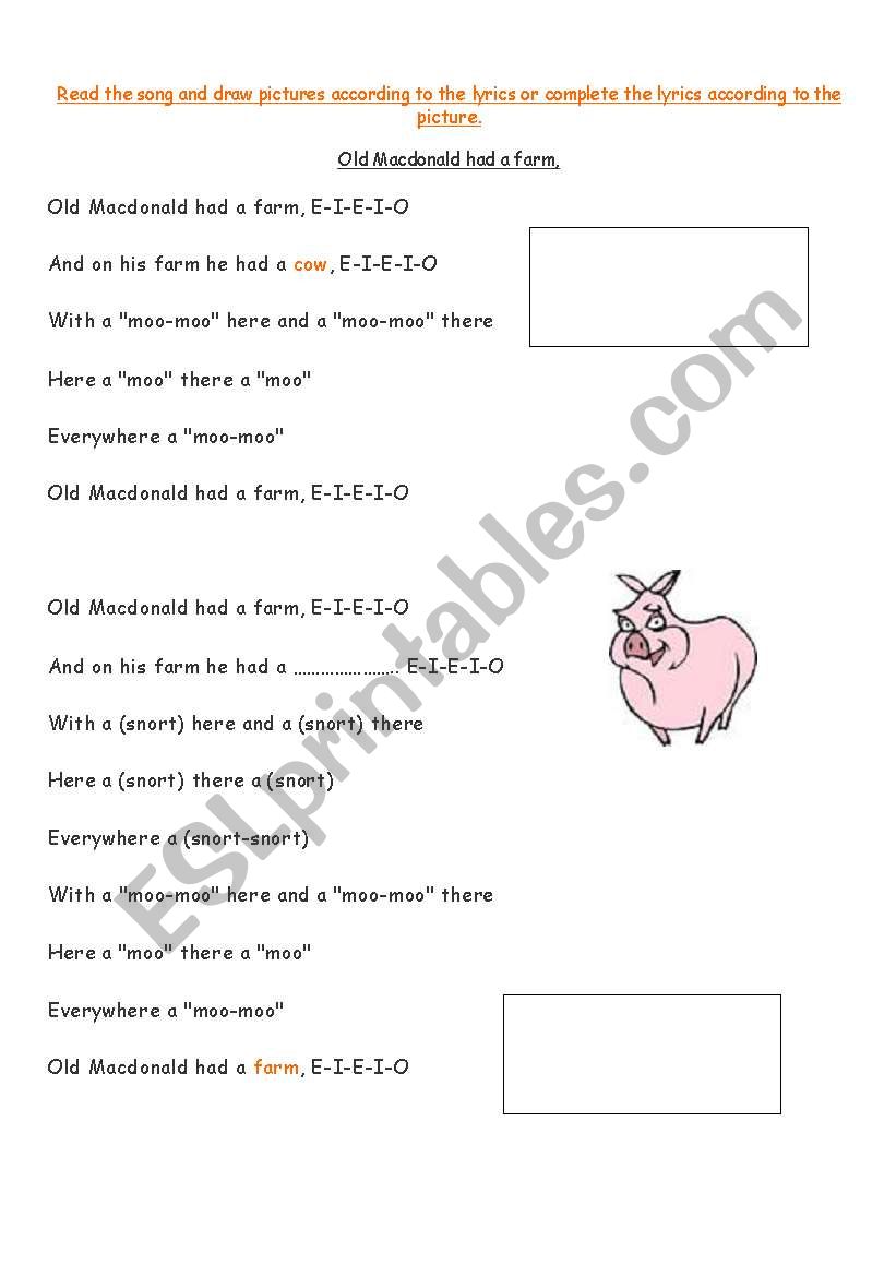 Old Macdonald had a farm, worksheet