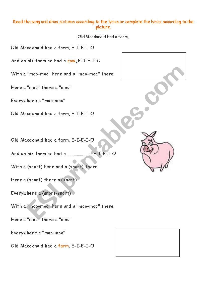 Old Macdonald had a farm, worksheet