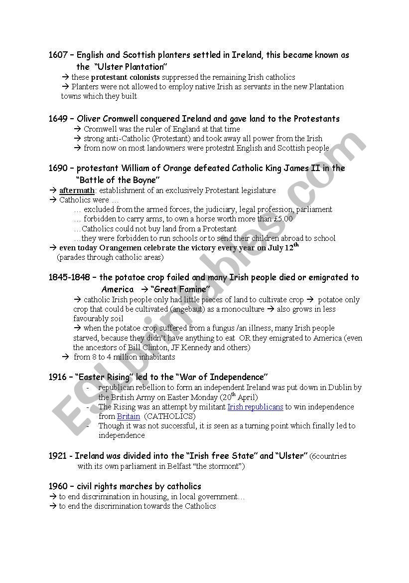 Timeline Ireland worksheet