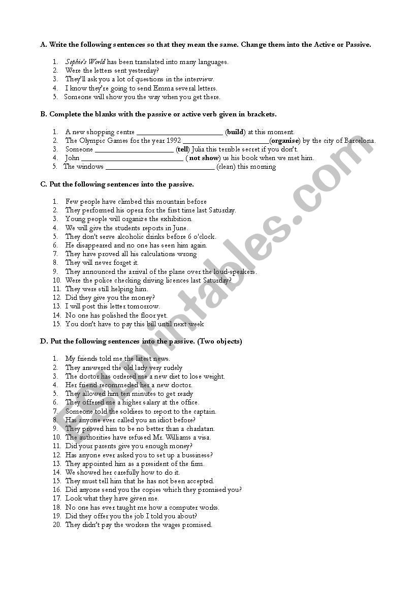 the passive  worksheet