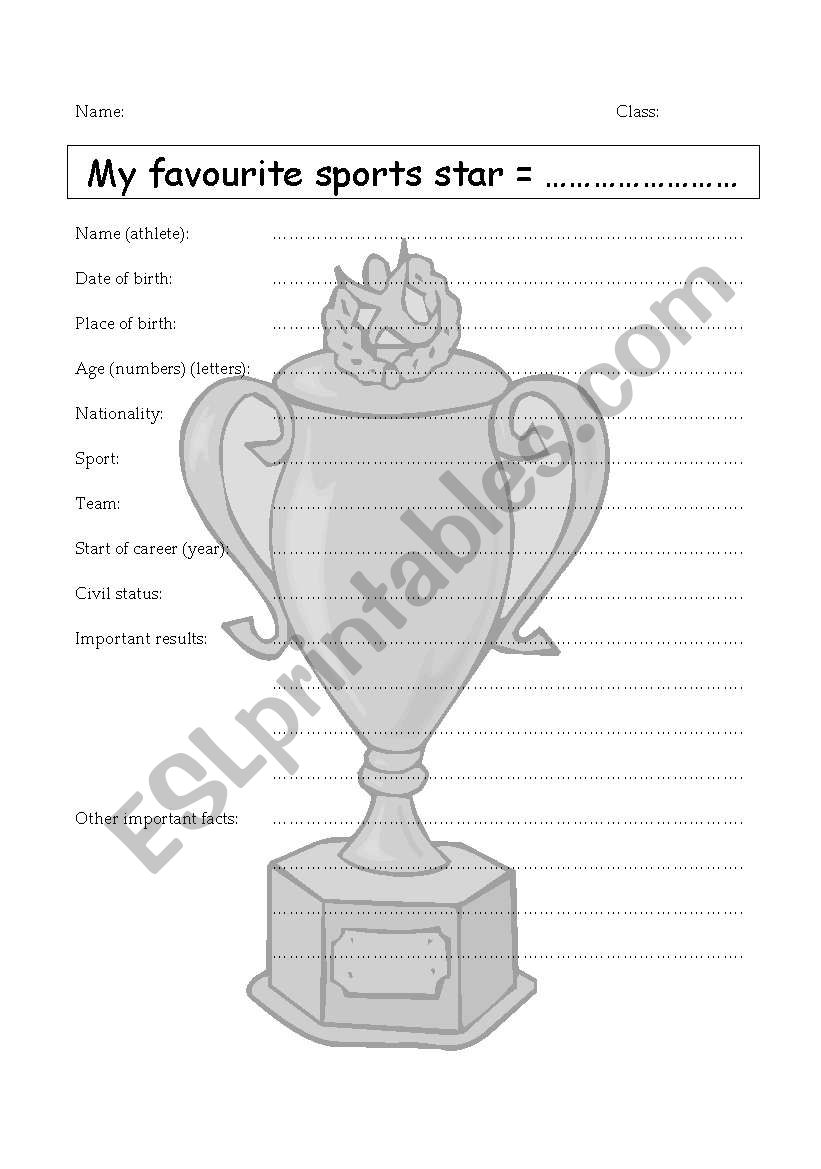 my favourite sports star worksheet