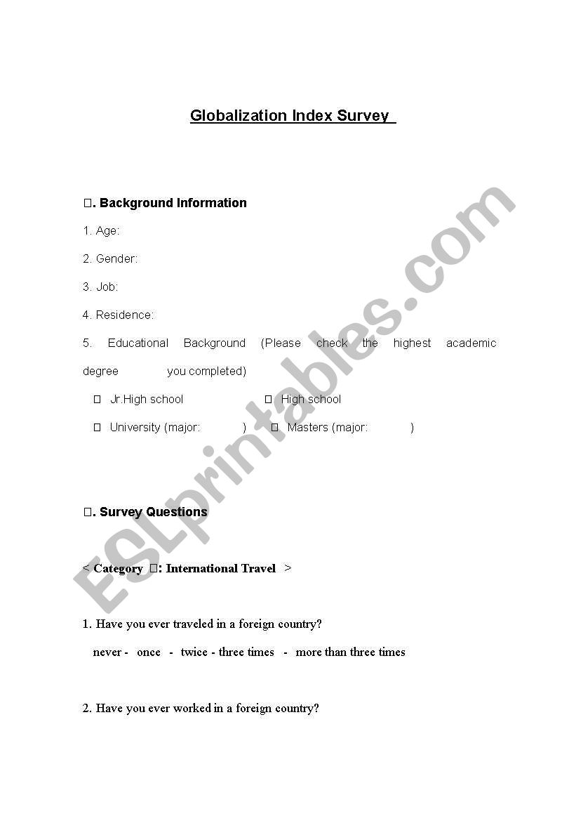 Globalization Index Survey worksheet