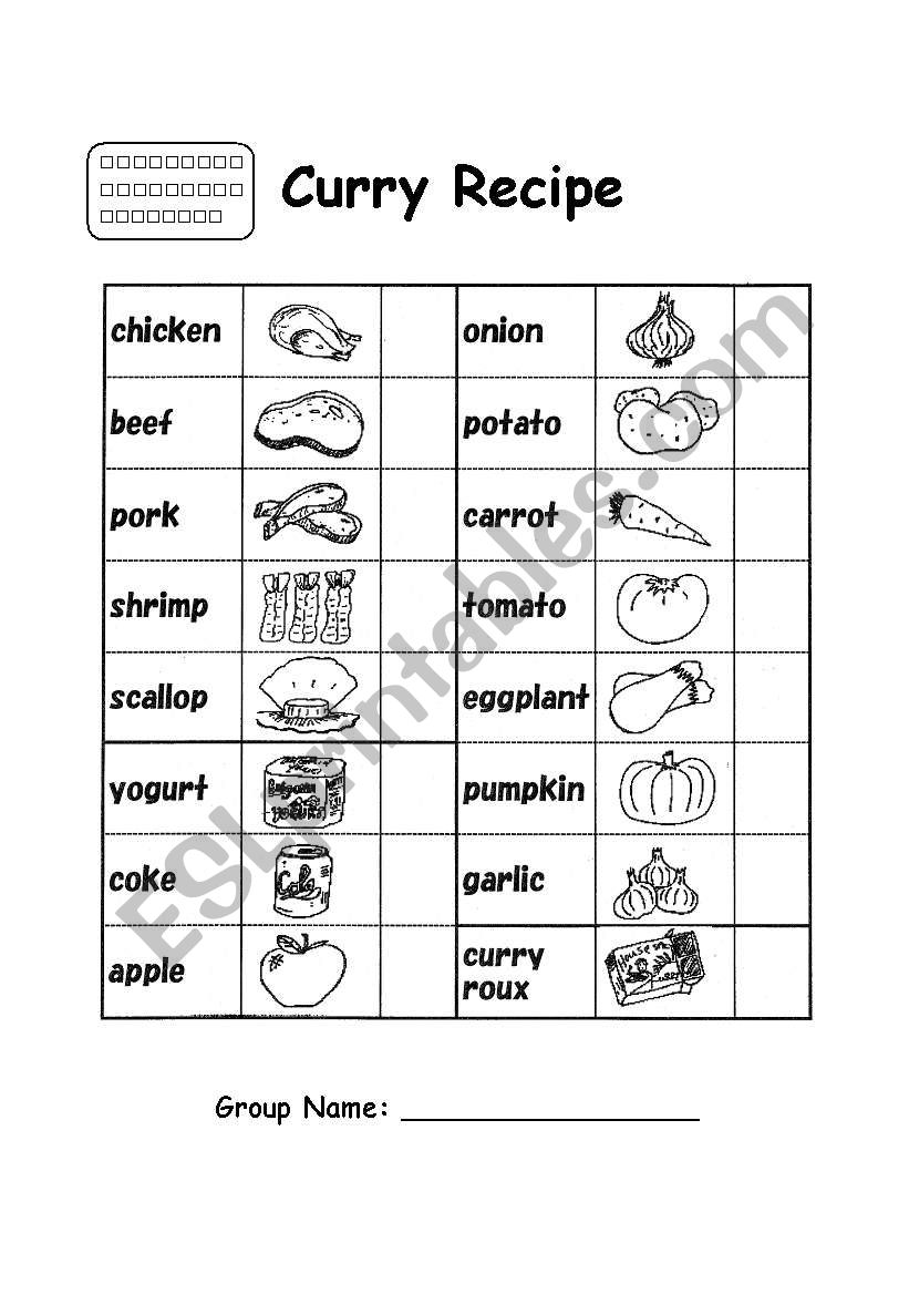 THE CURRY GAME worksheet