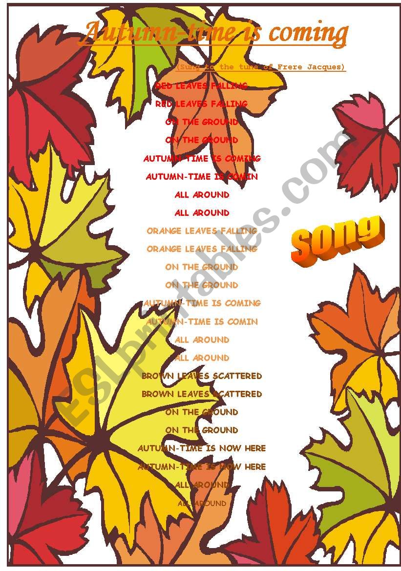 AUTUMN-TIME IS COMING SONG worksheet