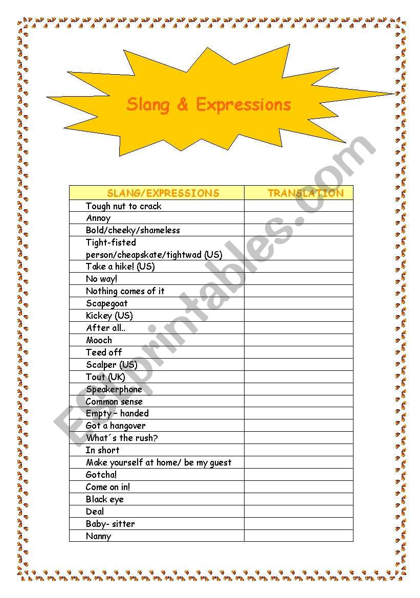 Slang and Expression worksheet