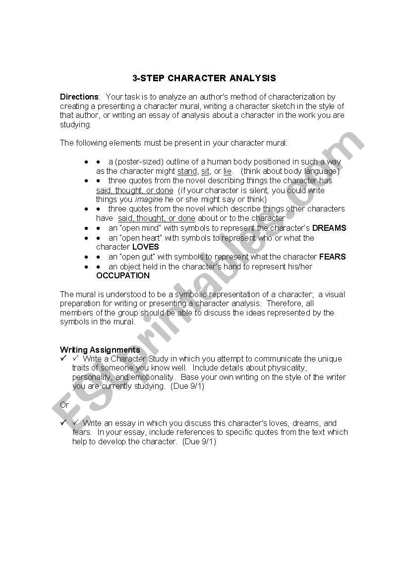 3 Step Character Analysis worksheet