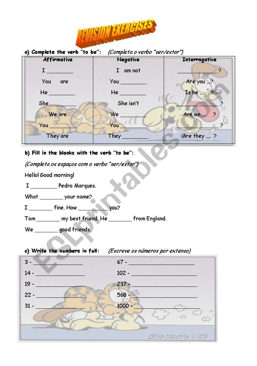 Revision exercises - verb to be 