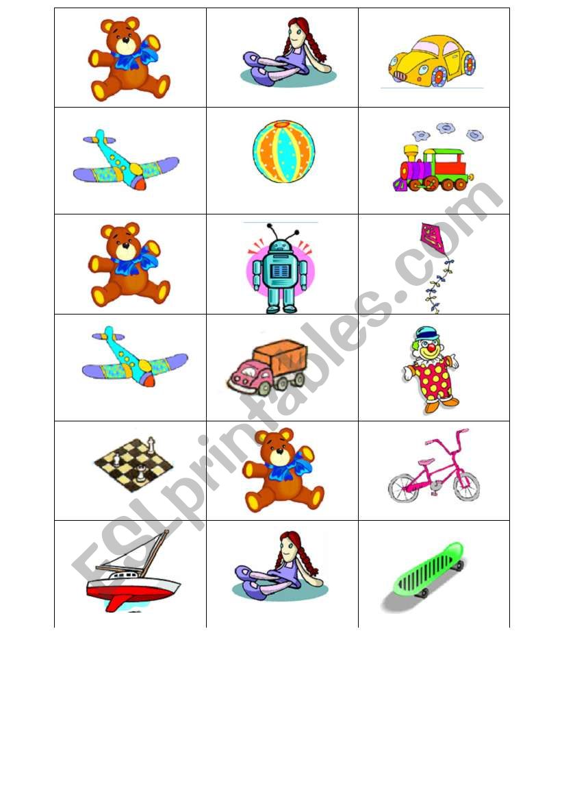 toys bingo worksheet