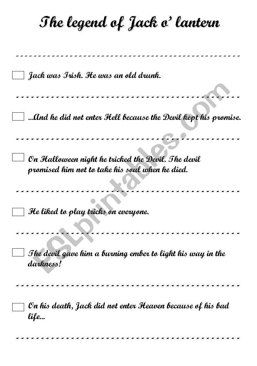 The legend of Jack olantern worksheet