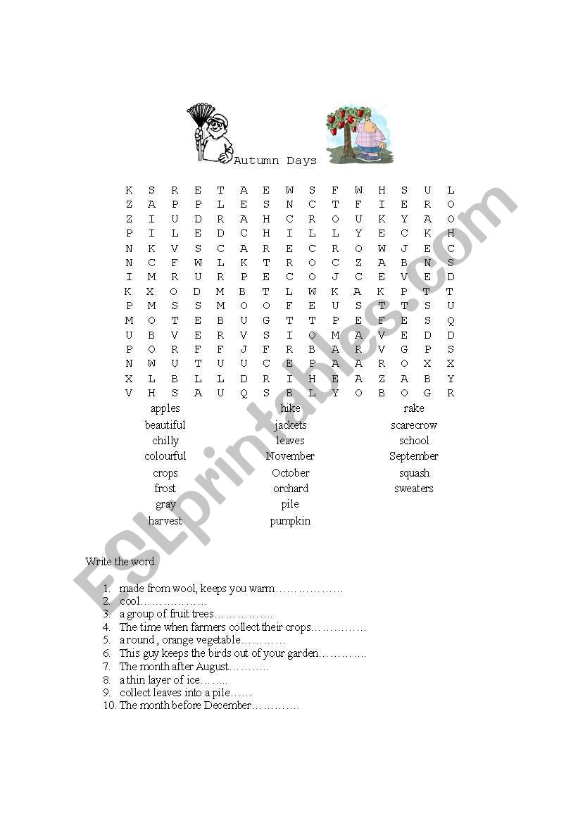 Autumn Days worksheet