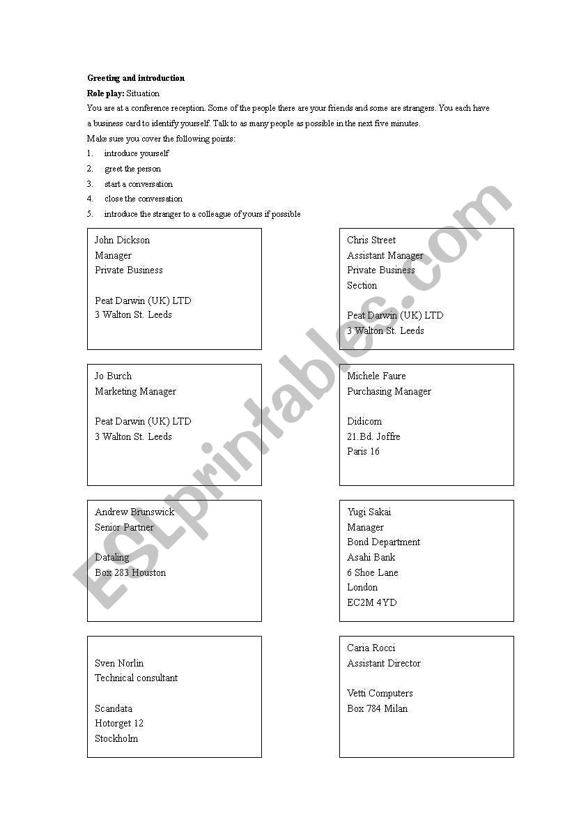 greeting and introduction  worksheet