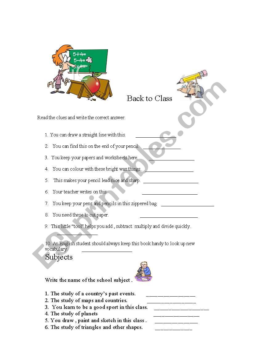 Back to Class worksheet