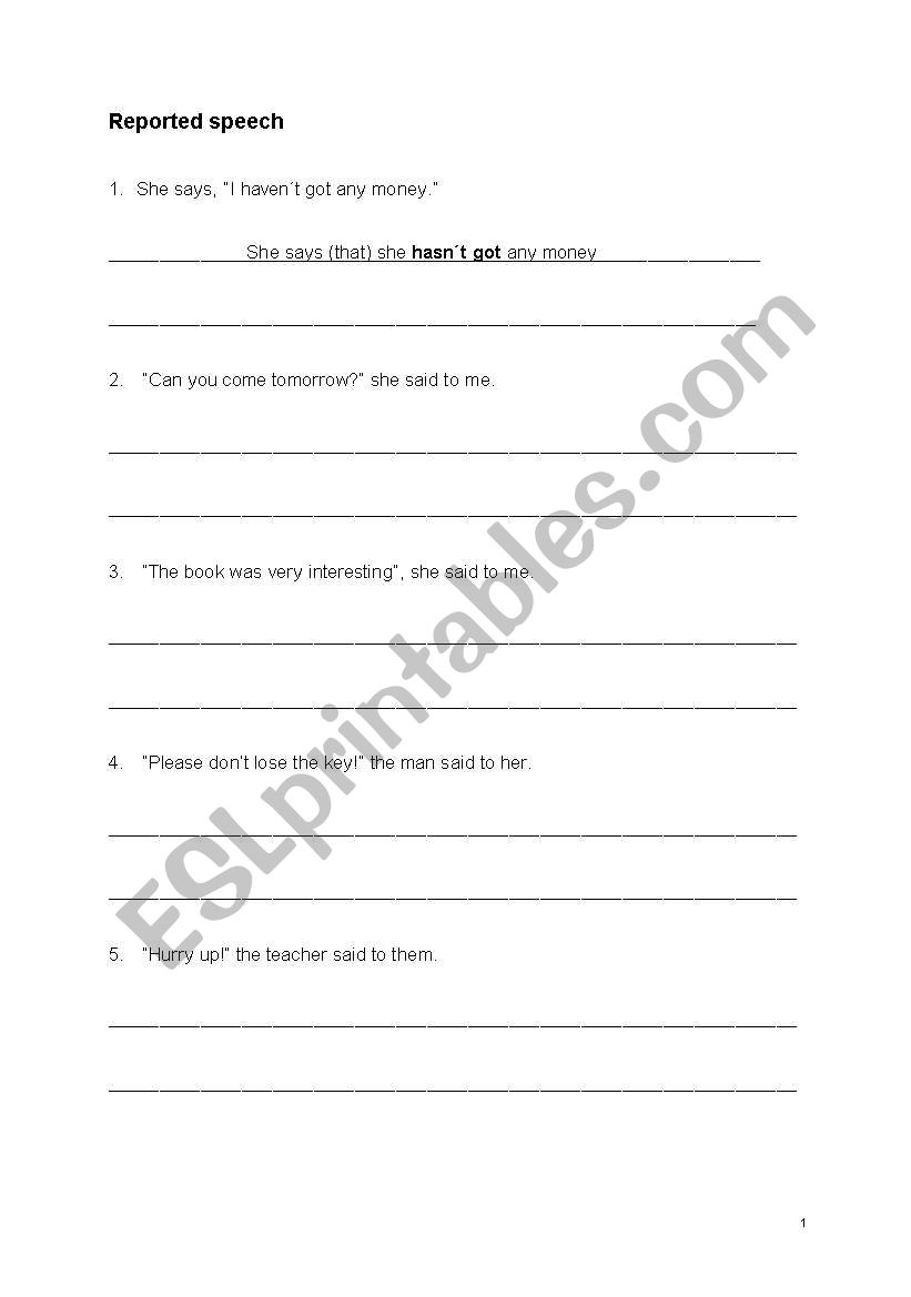 Reported Speech worksheet