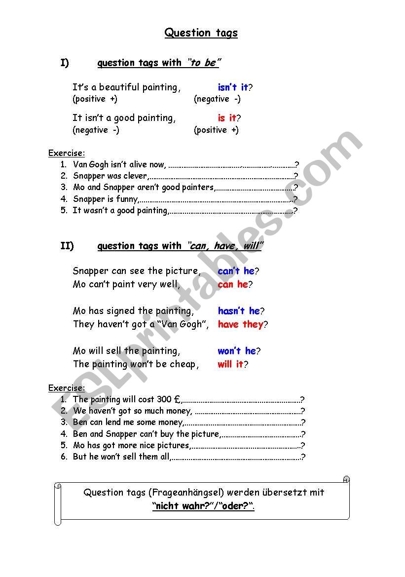 question tags worksheet