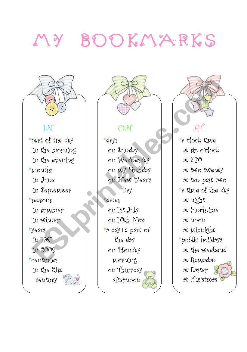 MY BOOKMARKS(Prepositions of time:in-on-at)